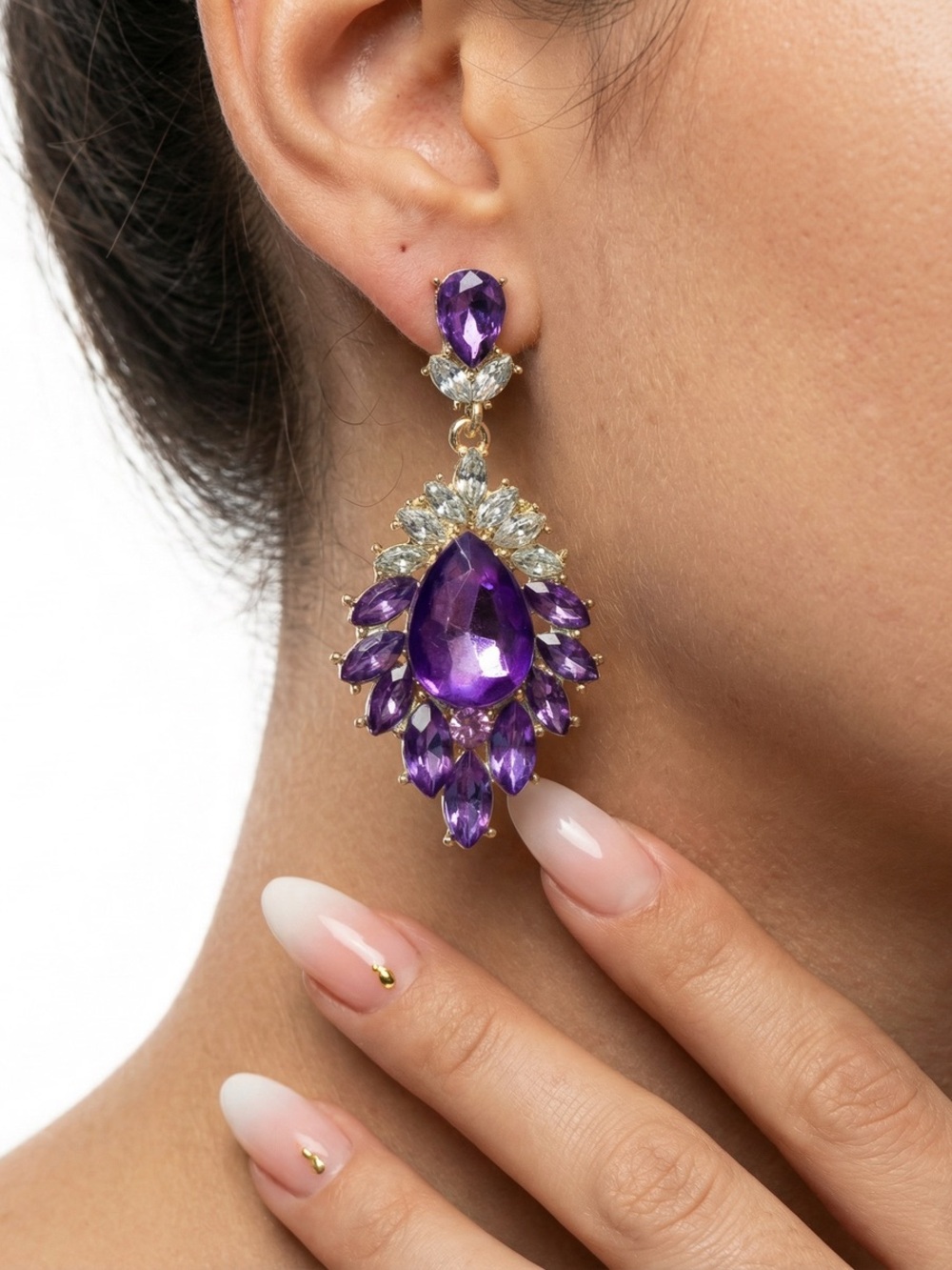 Elegant Purple Gemstone Dangle Earrings Jewelry For Women